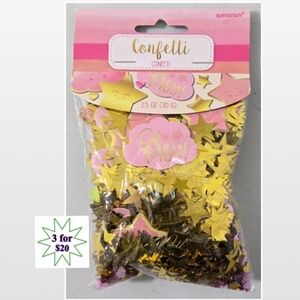 New amscan Confetti Baby Girl Party Gold Stars Hearts Pink Clouds 2.5oz NWT